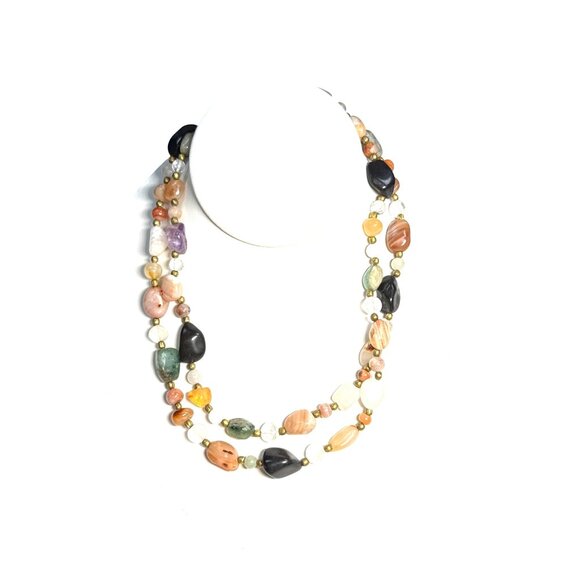 Long Agate Stone Necklace Natural Boho Chic Pendant Layered Jewelry Gift - Picture 2 of 11